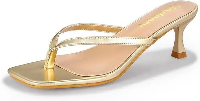 Main image of Women's Kitten Heels Thong Sandals Open Square Toe Flip Flop Low Heels 2.5 Inch Slip On Sexy Women Dressy Slide Shoes for Casual