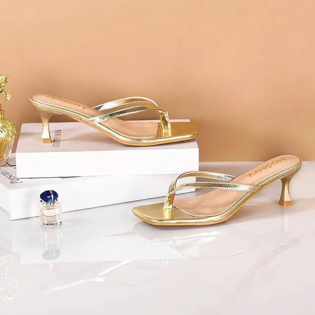 Alt view image 4 of 6 - Women's Kitten Heels Thong Sandals Open Square Toe Flip Flop Low Heels 2.5 Inch Slip On Sexy Women Dressy Slide Shoes for Casual
