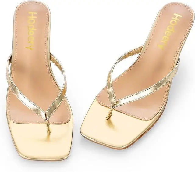 Alt view image 6 of 6 - Women's Kitten Heels Thong Sandals Open Square Toe Flip Flop Low Heels 2.5 Inch Slip On Sexy Women Dressy Slide Shoes for Casual