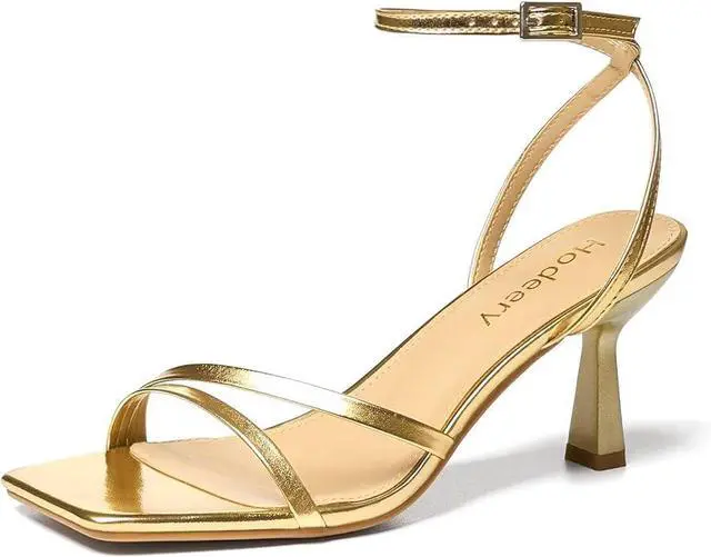 Main image of Strappy Sandals For Women Stiletto Kitten Heels Ankle Strap Sandals Square Open Toe Sexy Comfort For Dress Party Wedding Daily