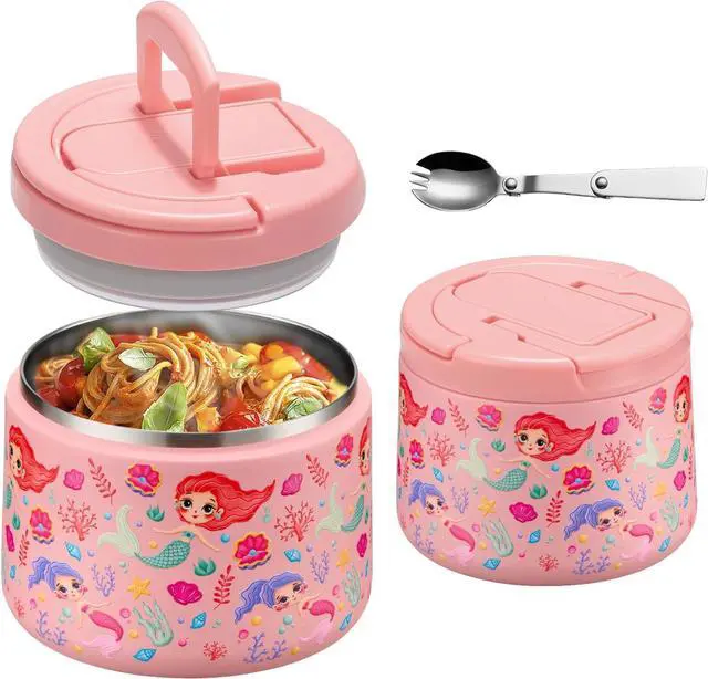 Main image of 14oz Insulated Vacuum Food Jar with Buckle Lid,Soup Thermo for Hot Food Kids,Wide Mouth Leakproof Stainless Steel Lunch Container with Spoon-Mermaid