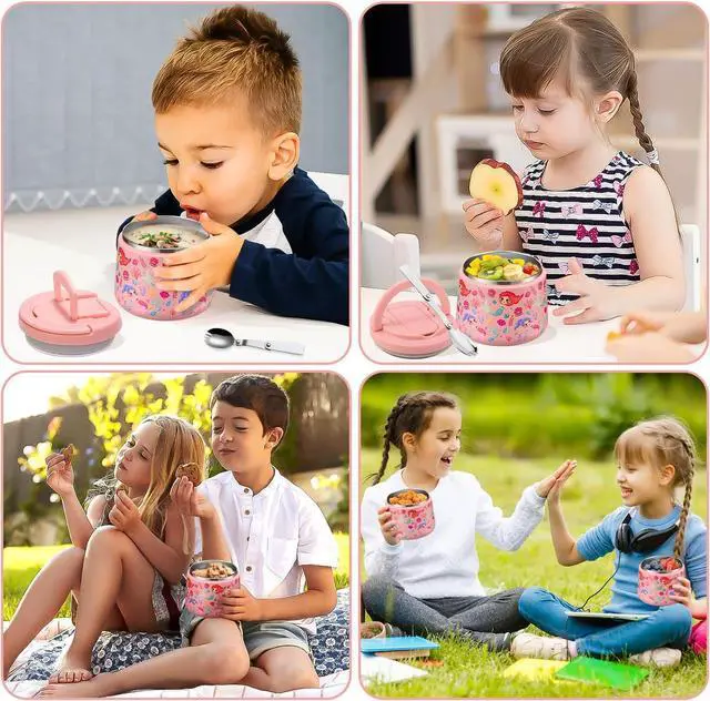 Alt view image 7 of 7 - 14oz Insulated Vacuum Food Jar with Buckle Lid,Soup Thermo for Hot Food Kids,Wide Mouth Leakproof Stainless Steel Lunch Container with Spoon-Mermaid
