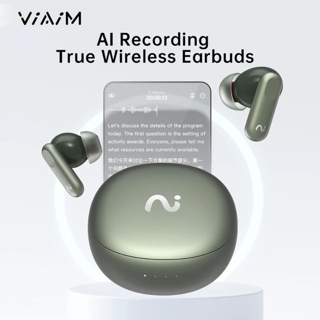 Alt view image 2 of 4 - Viaim - Nano+ Wearable AI Meeting Recorder Earbuds with Transcription - Green