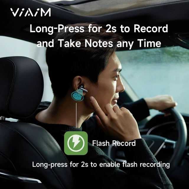 Alt view image 3 of 4 - Viaim - Nano+ Wearable AI Meeting Recorder Earbuds with Transcription - Green