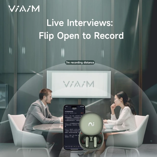 Alt view image 4 of 4 - Viaim - Nano+ Wearable AI Meeting Recorder Earbuds with Transcription - Green