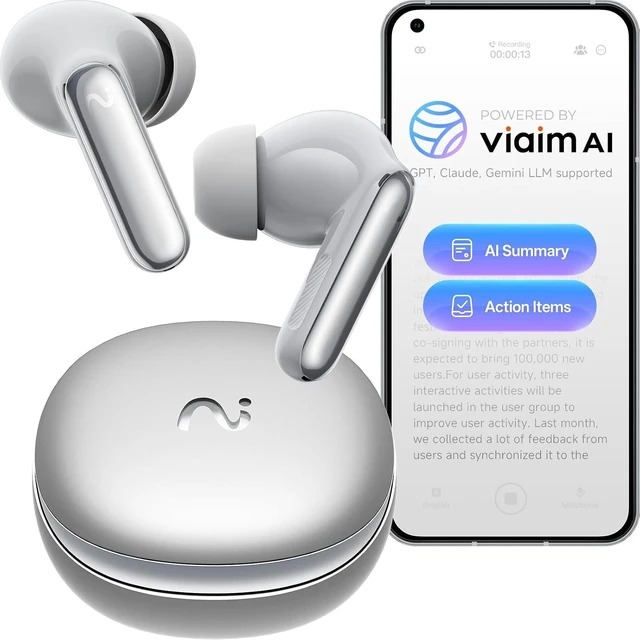 Alt view image 2 of 4 - Viaim - RecDot AI Voice Recorder Earbuds - Meeting Assistant with Transcription - Silver