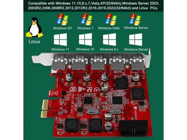 Alt view image 5 of 5 - FebSmart 7-Ports Superspeed 5Gbps USB 3.0 PCIE Expansion Card, 5-Ports USB-A and an 19Pin USB 3.0 Header, Built in FebSmart Self-Powered Technology, No Need Additional Power Supply (FS-U7S-Pro)