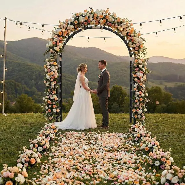 Alt view image 3 of 7 - 7Ft Wooden Garden Arbor Arch, Wood Arbor Trellis, Pergola Archway for Wedding Ceremony Decoration Pergola Plant Climbing Rose Vines Lawn Courtyard Patio Black