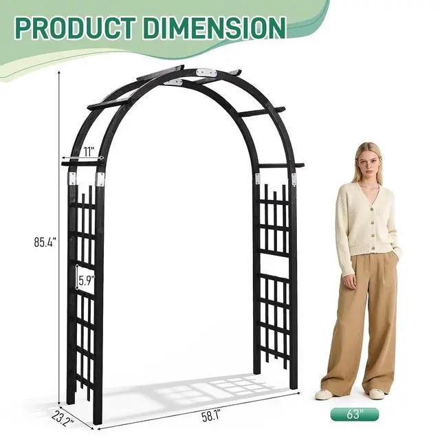 Alt view image 2 of 7 - 7Ft Wooden Garden Arbor Arch, Wood Arbor Trellis, Pergola Archway for Wedding Ceremony Decoration Pergola Plant Climbing Rose Vines Lawn Courtyard Patio Black