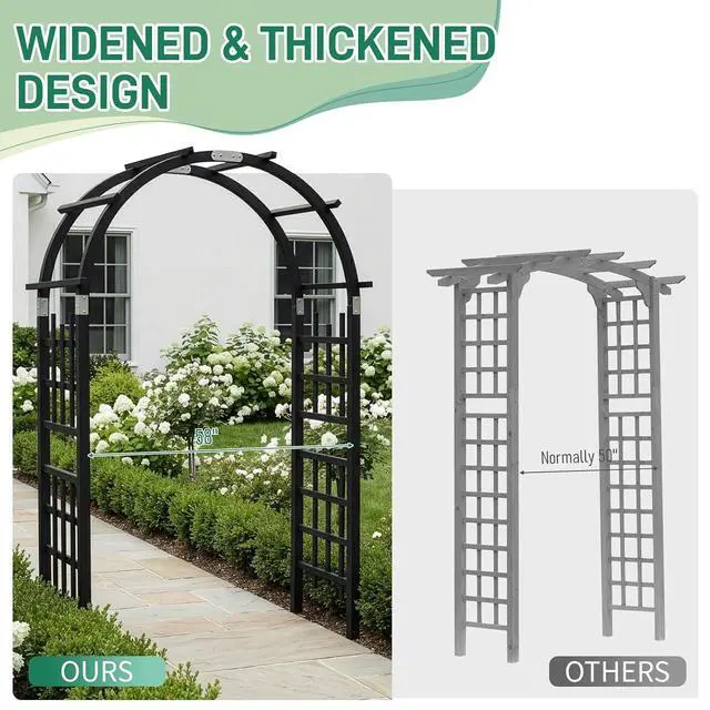 Alt view image 7 of 7 - 7Ft Wooden Garden Arbor Arch, Wood Arbor Trellis, Pergola Archway for Wedding Ceremony Decoration Pergola Plant Climbing Rose Vines Lawn Courtyard Patio Black