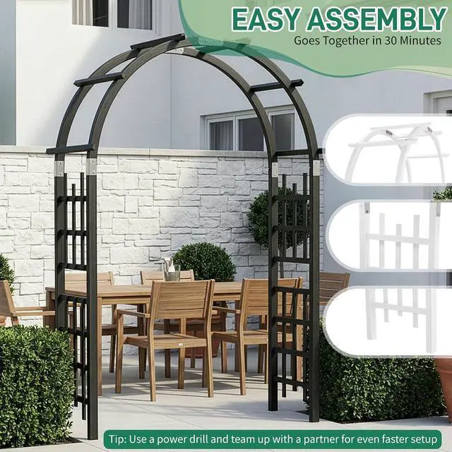 Alt view image 4 of 7 - 7Ft Wooden Garden Arbor Arch, Wood Arbor Trellis, Pergola Archway for Wedding Ceremony Decoration Pergola Plant Climbing Rose Vines Lawn Courtyard Patio Black