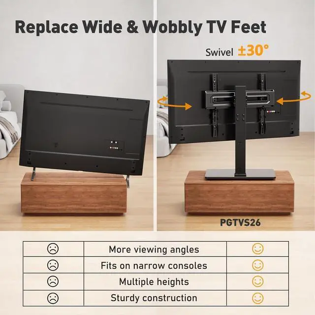 Alt view image 3 of 7 - Universal Swivel TV Stand Base for 3270 inch TVs, Height Adjustable Table Top TV Stand Mount with Tilt, Tempered Glass Base, Holds up to 88 lbs