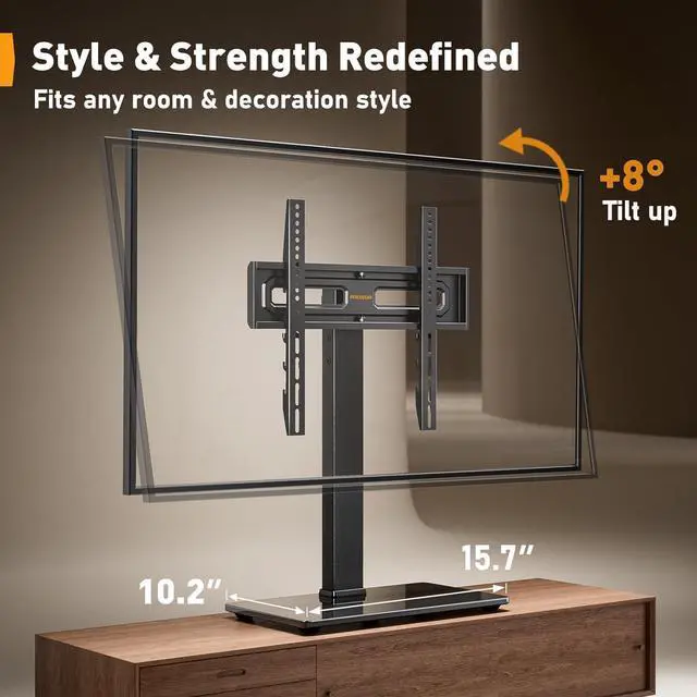 Alt view image 4 of 7 - Universal Swivel TV Stand Base for 3270 inch TVs, Height Adjustable Table Top TV Stand Mount with Tilt, Tempered Glass Base, Holds up to 88 lbs