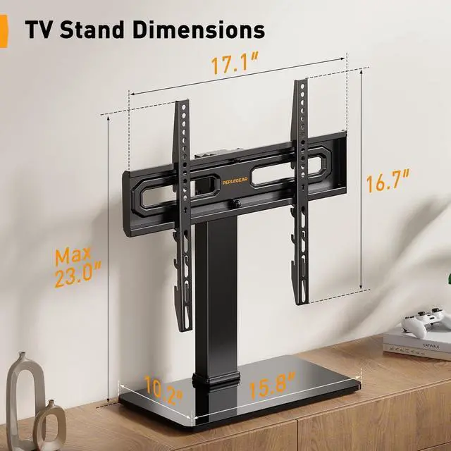 Alt view image 6 of 7 - Table Top TV Stand Mount, Universal Swivel TV Stand for 3260,65 Inch LCD/LED/OLED TVs up to 88 lbs with Tempered Glass Base, Height Adjustable TV Base with Tilt, Max VESA 400x400mm