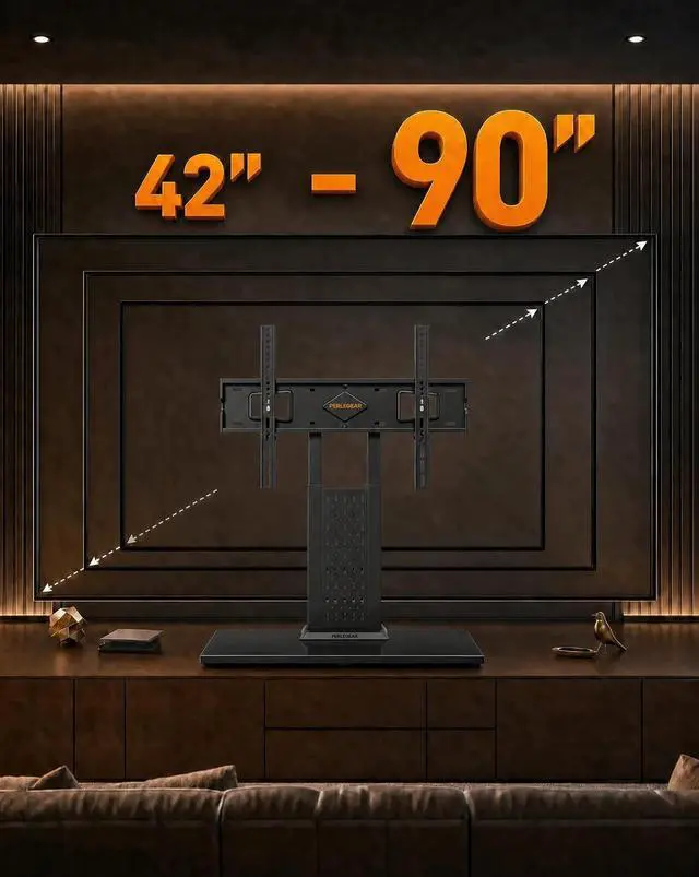 Alt view image 2 of 7 - Universal Swivel TV Stand for 42-85 90 Inch TVs, Television Stands with Pegboard Storage, Height Adjustable Table top TV Stand Mount, Glass Base up to 150 lbs, Max VESA 600x400mm PGTVS36