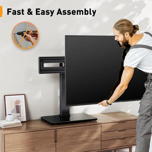 Alt view image 7 of 7 - Table Top TV Stand Mount, Universal Swivel TV Stand for 3260,65 Inch LCD/LED/OLED TVs up to 88 lbs with Tempered Glass Base, Height Adjustable TV Base with Tilt, Max VESA 400x400mm