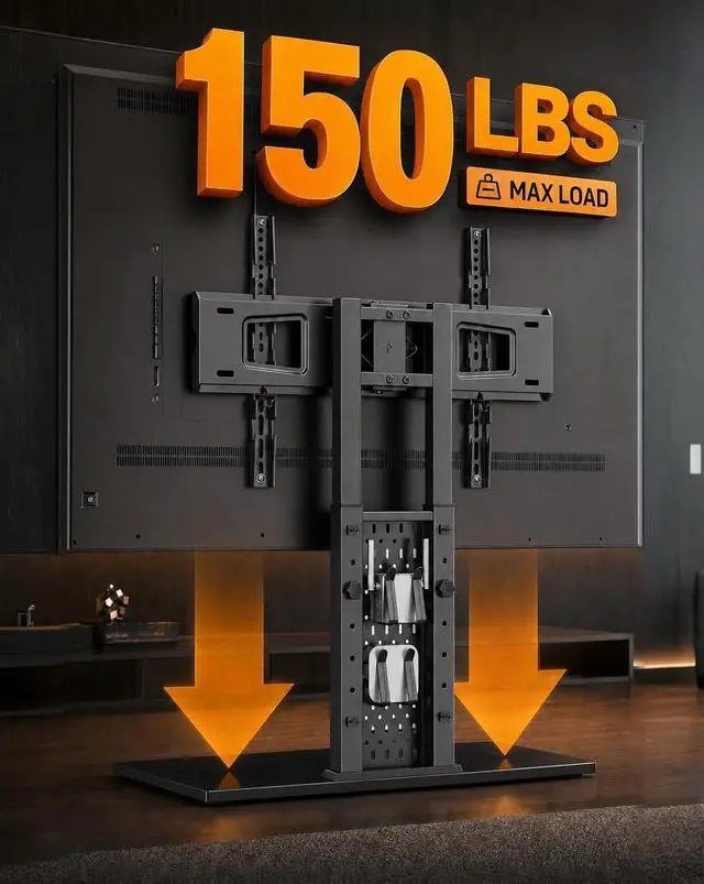 Alt view image 3 of 7 - Universal Swivel TV Stand for 42-85 90 Inch TVs, Television Stands with Pegboard Storage, Height Adjustable Table top TV Stand Mount, Glass Base up to 150 lbs, Max VESA 600x400mm PGTVS36