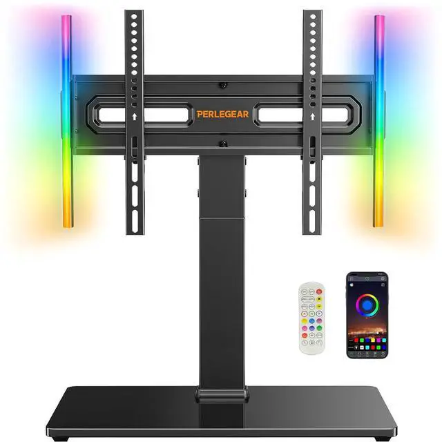 Main image of Universal Swivel TV Stand with LED Lights for 3070 inch TVs, Height Adjustable Table Top TV Stand with Tilt, Tempered Glass Base, Holds up to 88 lbs, Max VESA 400x400mm, PGTVS32B