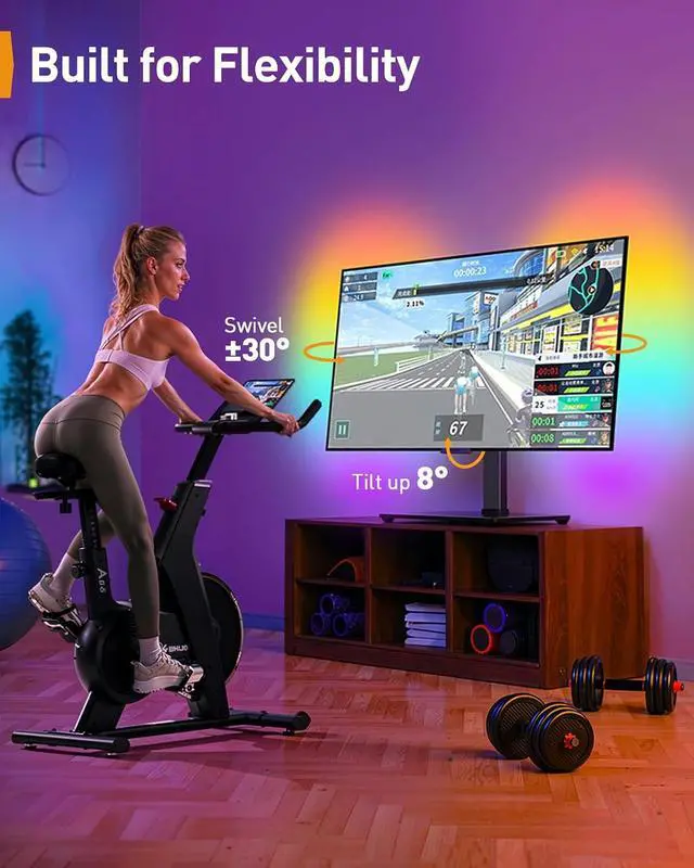 Alt view image 2 of 7 - Universal Swivel TV Stand with LED Lights for 3070 inch TVs, Height Adjustable Table Top TV Stand with Tilt, Tempered Glass Base, Holds up to 88 lbs, Max VESA 400x400mm, PGTVS32B