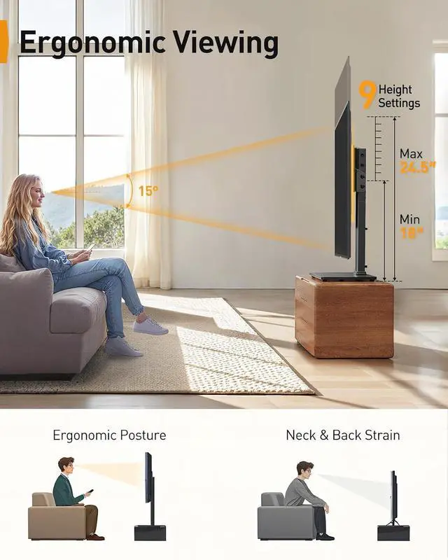 Alt view image 5 of 7 - Universal Swivel TV Stand with LED Lights for 3070 inch TVs, Height Adjustable Table Top TV Stand with Tilt, Tempered Glass Base, Holds up to 88 lbs, Max VESA 400x400mm, PGTVS32B