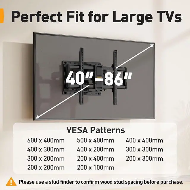 Alt view image 4 of 7 - UL-Listed Full Motion TV Wall Mount for 4086 Inch Flat Curved TVs up to 132 lbs PGLF15, Soundbar Mount with Holes/Without Holes up to 13.2 lbs PGSM03B
