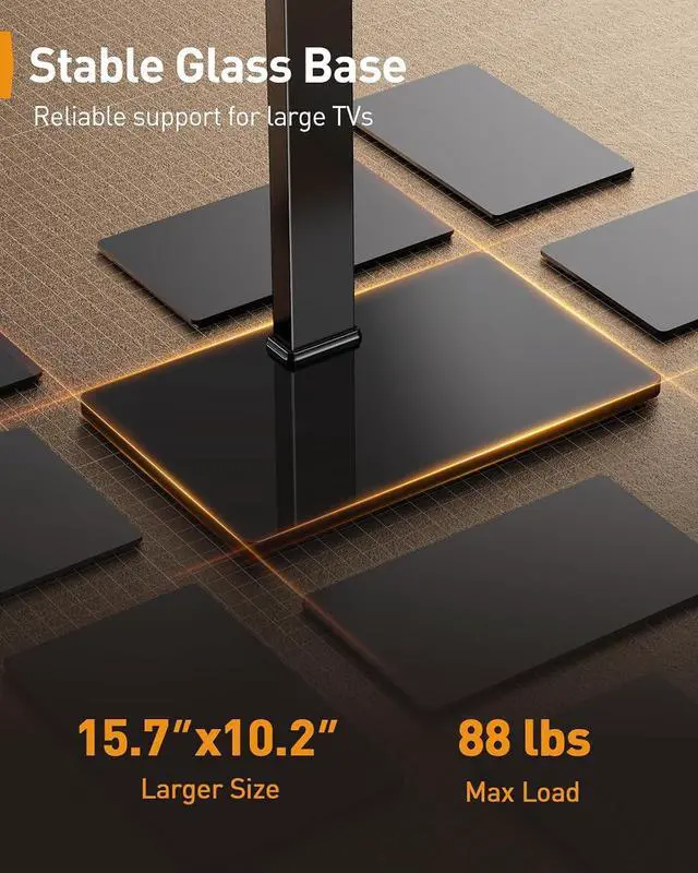 Alt view image 7 of 7 - Universal Swivel TV Stand with LED Lights for 3070 inch TVs, Height Adjustable Table Top TV Stand with Tilt, Tempered Glass Base, Holds up to 88 lbs, Max VESA 400x400mm, PGTVS32B