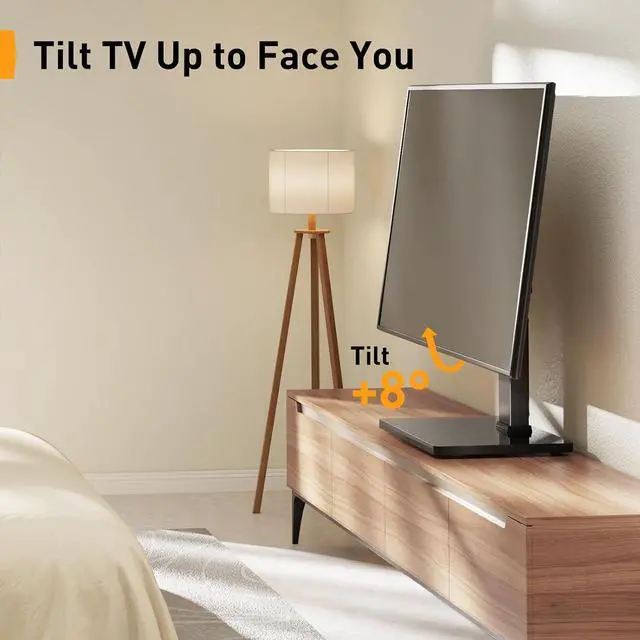 Alt view image 7 of 7 - Universal Swivel TV Stand with Power Outlet for 3465 inch TVs | Tilt, 6 height adjustments, stable tempered glass base, security locks, cable management, 88 lbs max load, max VESA 400x400mm
