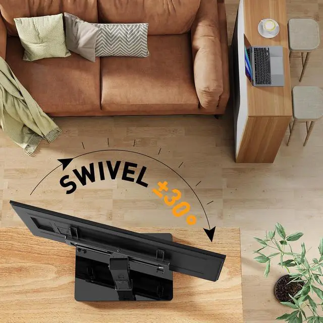 Alt view image 6 of 7 - Universal Swivel TV Stand with Power Outlet for 3465 inch TVs | Tilt, 6 height adjustments, stable tempered glass base, security locks, cable management, 88 lbs max load, max VESA 400x400mm