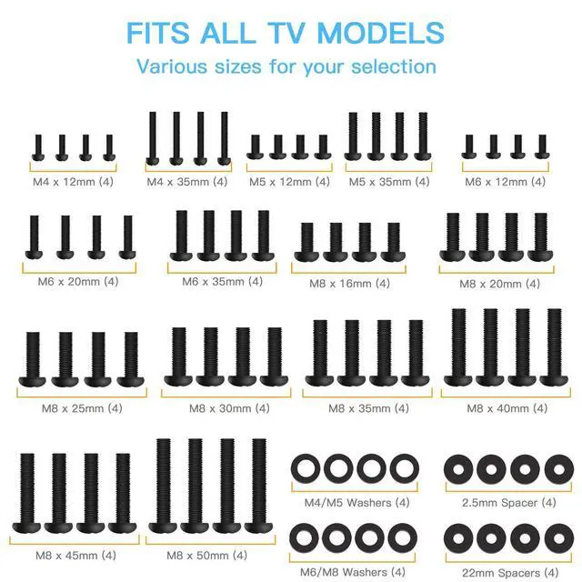 Alt view image 4 of 7 - Universal TV Mounting Hardware Kit Fits Most TVs Includes M4, M5, M6 and M8 TV Screws, Washers and Spacers for TV and Monitor Mounting up to 80 inches