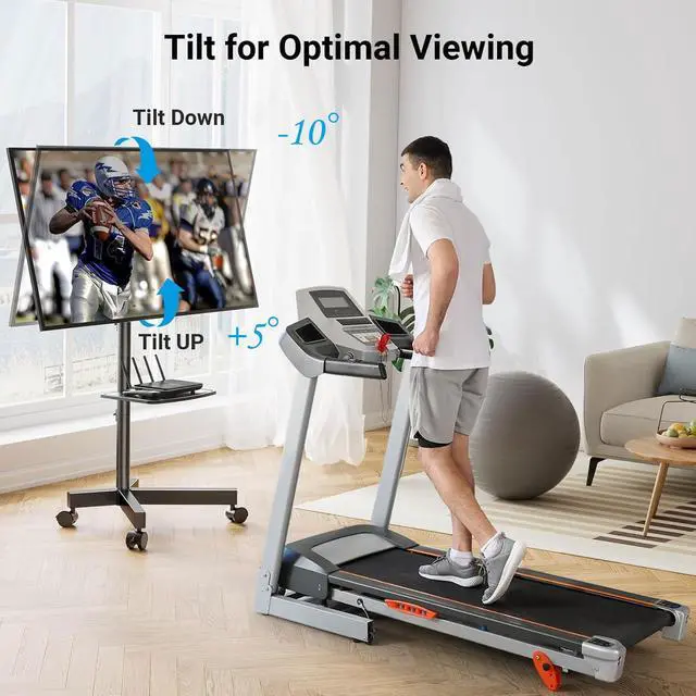 Alt view image 3 of 7 - Rolling TV Stand, Mobile TV Stand for 23-60 Inch LCD LED TVs, Tilt TV Stand Wheels Holds up to 88Lbs, Portable TV Stand for Bedroom with Shelf, Outdoor TV Stand Max VESA 400x400mm PSTVMC06