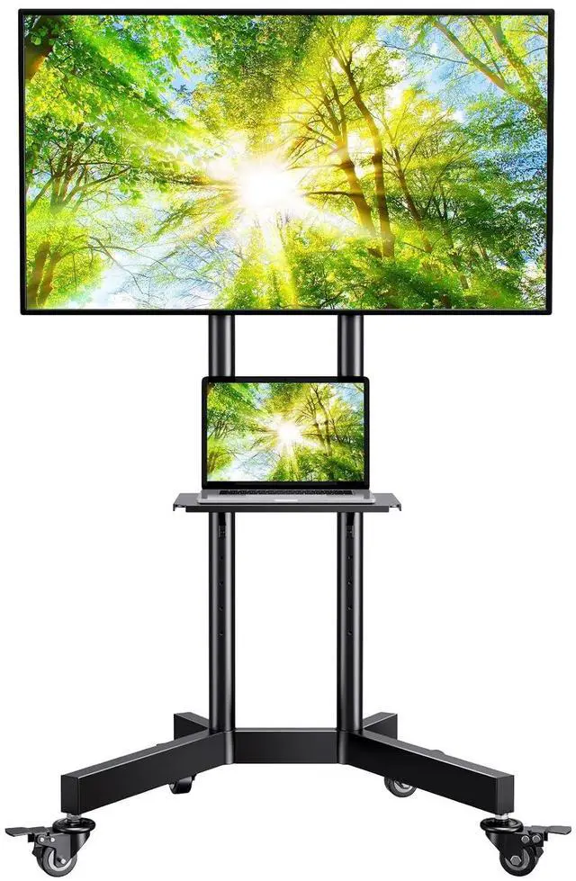 Main image of Rolling TV Stand with Lockable Wheels for 32-86 Inch TVs Holds up to 132 Lbs, Height Adjustable Mobile TV Stand on Wheels with Laptop Shelf, Rolling Tv Cart Max VESA 600x400mm PSTVMC01
