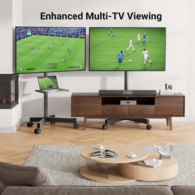 Alt view image 7 of 7 - Rolling TV Stand, Mobile TV Stand for 23-60 Inch LCD LED TVs, Tilt TV Stand Wheels Holds up to 88Lbs, Portable TV Stand for Bedroom with Shelf, Outdoor TV Stand Max VESA 400x400mm PSTVMC06