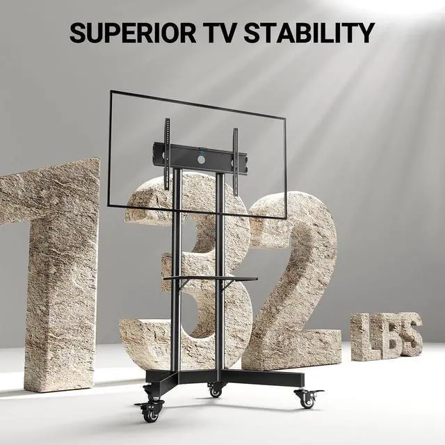 Alt view image 4 of 7 - Rolling TV Stand with Lockable Wheels for 32-86 Inch TVs Holds up to 132 Lbs, Height Adjustable Mobile TV Stand on Wheels with Laptop Shelf, Rolling Tv Cart Max VESA 600x400mm PSTVMC01