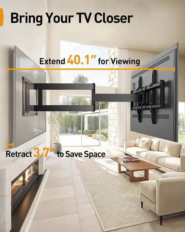 Alt view image 7 of 7 - 40 Long Arm Full Motion Wall Mount for 4290 Inch TVs up to 150 lbs PGXLF02 Soundbar Mount with Adjustable Height, Soundbar Mount Under TV or Above TV