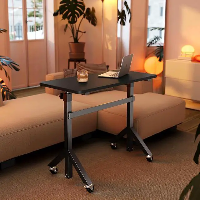 Alt view image 2 of 7 - 32'' Small Standing Desk Adjustable Heigh, Mobile Stand Up Desk with Wheels, Portable Rolling Desks for Walking Pad and Treadmill, Computer Laptop Desks for Home Office Space
