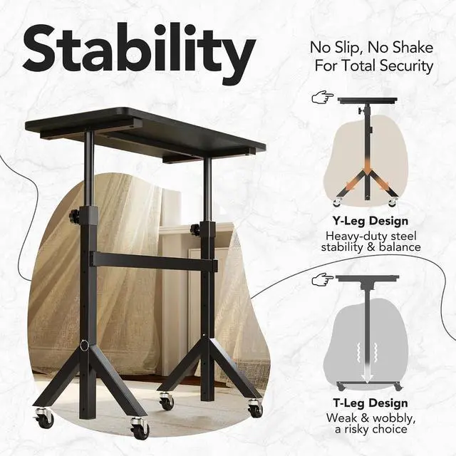 Alt view image 5 of 7 - 32'' Small Standing Desk Adjustable Heigh, Mobile Stand Up Desk with Wheels, Portable Rolling Desks for Walking Pad and Treadmill, Computer Laptop Desks for Home Office Space