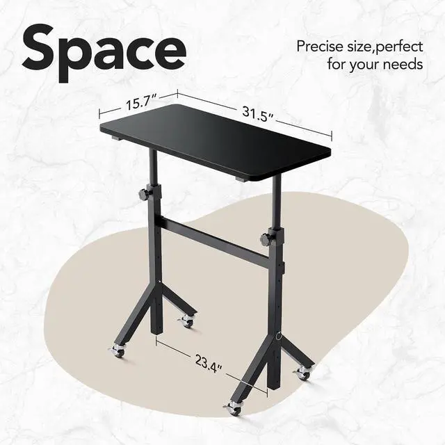 Alt view image 6 of 7 - 32'' Small Standing Desk Adjustable Heigh, Mobile Stand Up Desk with Wheels, Portable Rolling Desks for Walking Pad and Treadmill, Computer Laptop Desks for Home Office Space