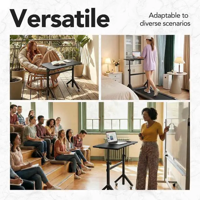 Alt view image 4 of 7 - 32'' Small Standing Desk Adjustable Heigh, Mobile Stand Up Desk with Wheels, Portable Rolling Desks for Walking Pad and Treadmill, Computer Laptop Desks for Home Office Space