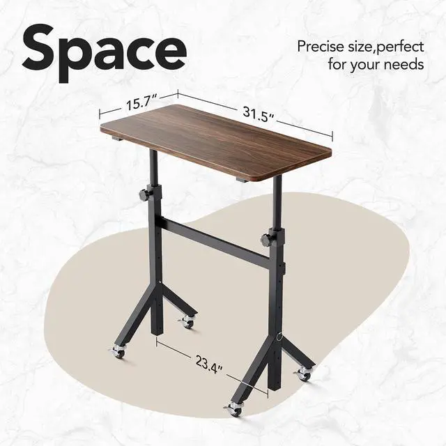 Alt view image 3 of 7 - 32'' Small Standing Desk Adjustable Heigh, Mobile Stand Up Desk with Wheels, Portable Rolling Desks for Walking Pad and Treadmill, Computer Laptop Desks for Home Office Space