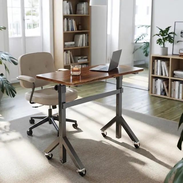 Alt view image 2 of 7 - 32'' Small Standing Desk Adjustable Heigh, Mobile Stand Up Desk with Wheels, Portable Rolling Desks for Walking Pad and Treadmill, Computer Laptop Desks for Home Office Space