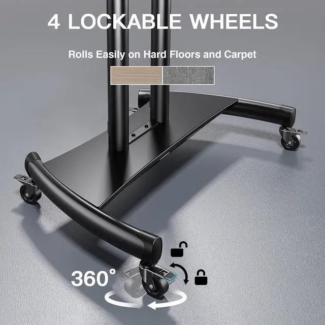 Alt view image 4 of 7 - Mobile TV Stand for 55-90 Inch Flat/Curved Screen TV Max VESA 800x500mm Outdoor TV Cart with Height Adjustable AV Shelf- UL Certificated Rolling Floor TV Stand Holds up to 200Lbs (PSTVMC07)
