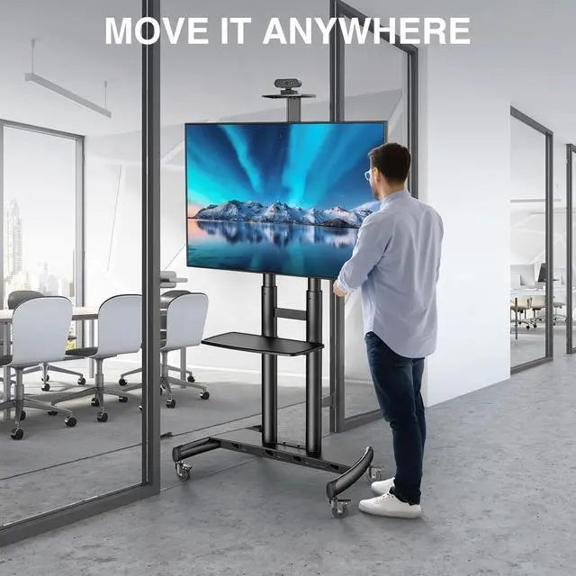 Alt view image 5 of 7 - Mobile TV Stand for 55-90 Inch Flat/Curved Screen TV Max VESA 800x500mm Outdoor TV Cart with Height Adjustable AV Shelf- UL Certificated Rolling Floor TV Stand Holds up to 200Lbs (PSTVMC07)