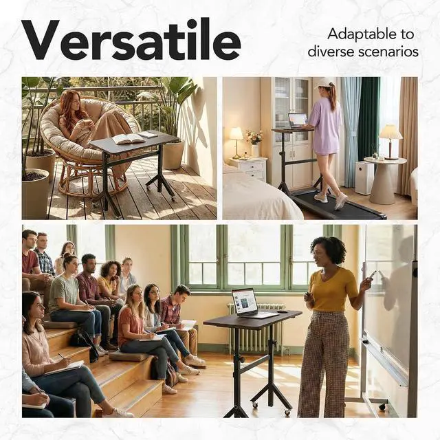 Alt view image 6 of 7 - 32'' Small Standing Desk Adjustable Heigh, Mobile Stand Up Desk with Wheels, Portable Rolling Desks for Walking Pad and Treadmill, Computer Laptop Desks for Home Office Space