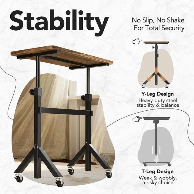 Alt view image 7 of 7 - 32'' Small Standing Desk Adjustable Heigh, Mobile Stand Up Desk with Wheels, Portable Rolling Desks for Walking Pad and Treadmill, Computer Laptop Desks for Home Office Space