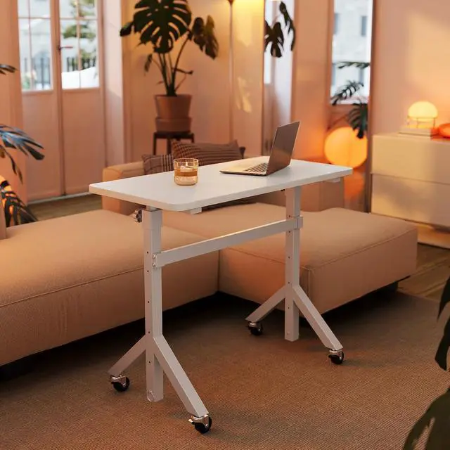 Alt view image 2 of 7 - 32'' Small Standing Desk Adjustable Heigh, Mobile Stand Up Desk with Wheels, Portable Rolling Desks for Walking Pad and Treadmill, Computer Laptop Desks for Home Office Space