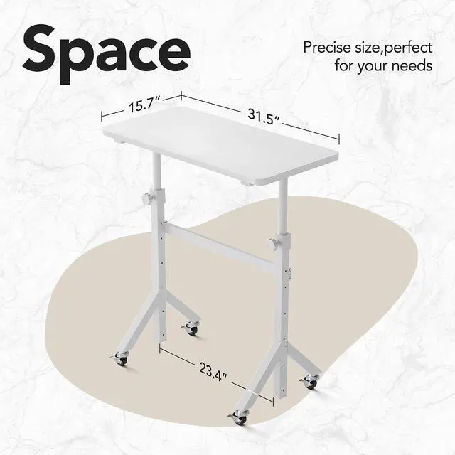 Alt view image 3 of 7 - 32'' Small Standing Desk Adjustable Heigh, Mobile Stand Up Desk with Wheels, Portable Rolling Desks for Walking Pad and Treadmill, Computer Laptop Desks for Home Office Space