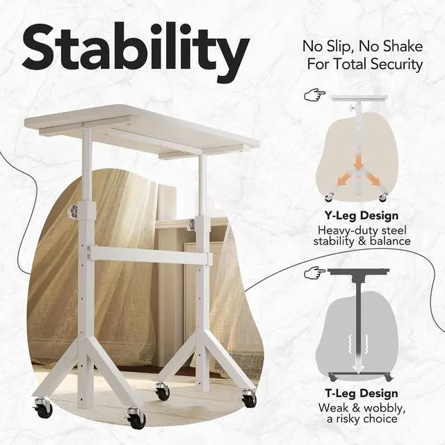 Alt view image 6 of 7 - 32'' Small Standing Desk Adjustable Heigh, Mobile Stand Up Desk with Wheels, Portable Rolling Desks for Walking Pad and Treadmill, Computer Laptop Desks for Home Office Space
