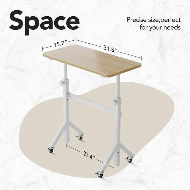 Alt view image 3 of 7 - 32'' Small Standing Desk Adjustable Heigh, Mobile Stand Up Desk with Wheels, Portable Rolling Desks for Walking Pad and Treadmill, Computer Laptop Desks for Home Office Space