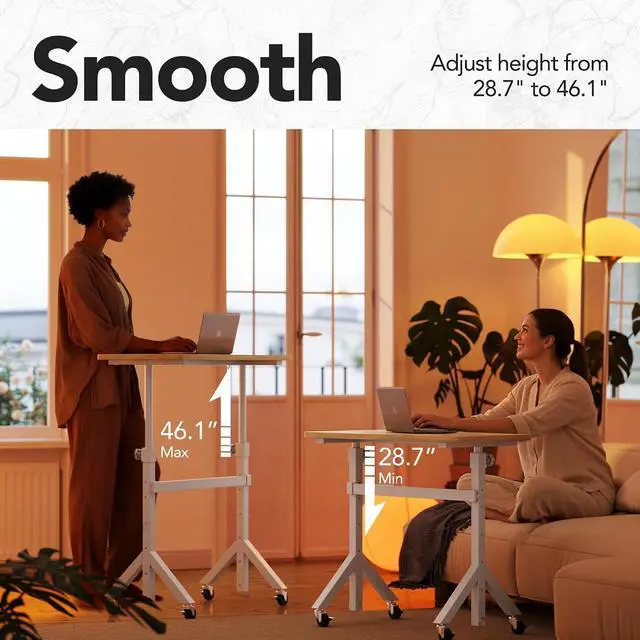 Alt view image 4 of 7 - 32'' Small Standing Desk Adjustable Heigh, Mobile Stand Up Desk with Wheels, Portable Rolling Desks for Walking Pad and Treadmill, Computer Laptop Desks for Home Office Space