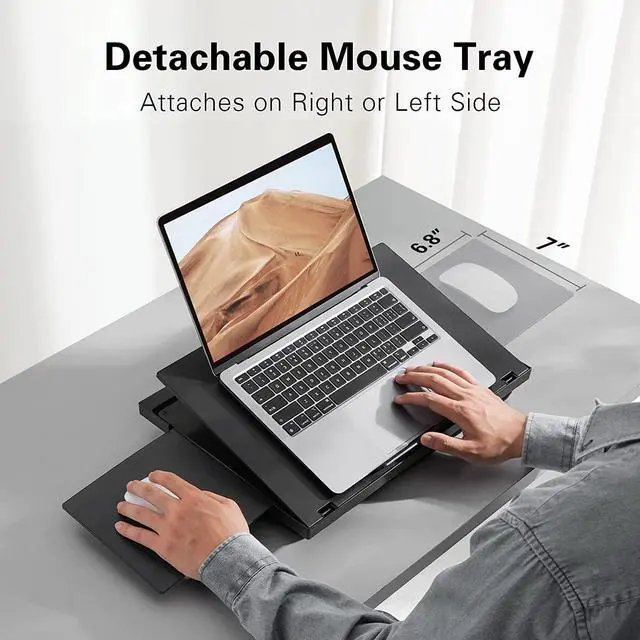 Alt view image 2 of 7 - Adjustable Lap Desk Fits Up to 15.6 Inch Laptops- with 6 Adjustable Angles, Detachable Mouse Tray, & Dual Cushions Laptop Stand for Car Laptop Desk, Work Table, Lap Drawing Desk on Sofa or Bed